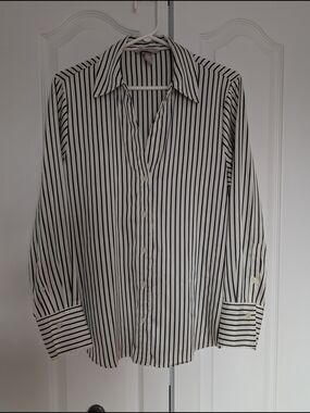 H&M Black and White Vertical Stripe Women's Button-Down Shirt